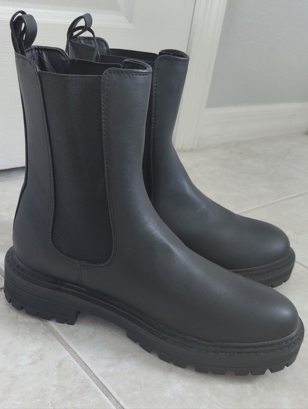 Express Black Chelsea Lug Ankle Boots